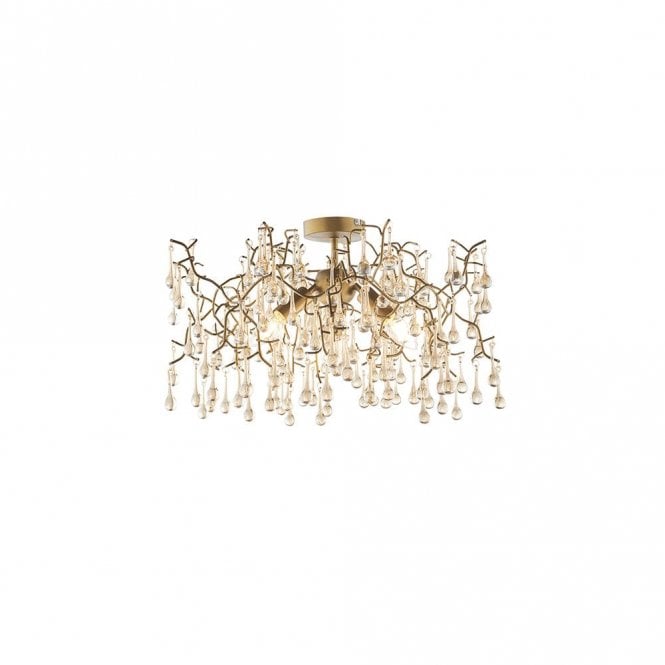 OASIS Aged Gold Branch Semi-Flush With Glass Droplets