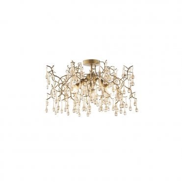 OASIS Aged Gold Branch Semi-Flush With Glass Droplets