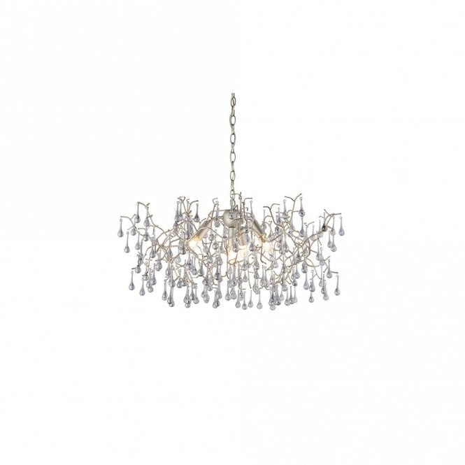 OASIS Aged Silver Branch Chandelier With Glass Droplets