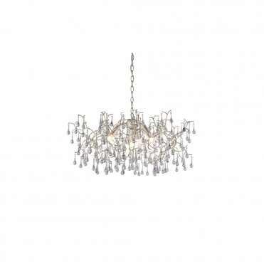 OASIS Aged Silver Branch Chandelier With Glass Droplets