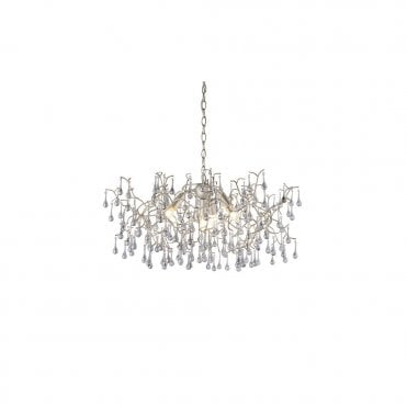 OASIS Aged Silver Branch Chandelier With Glass Droplets