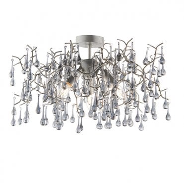 OASIS Aged Silver Branch Semi-Flush With Glass Droplets