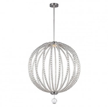 Large LED Orb Pendant Nickel Crystal Detailing