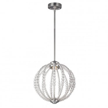 OBERLIN Small LED Ceiling Pendant Orb Nickel Crystal Detailing