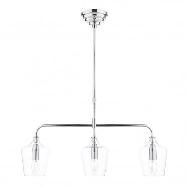3 light polished chrome bar pendant with clear glass shades