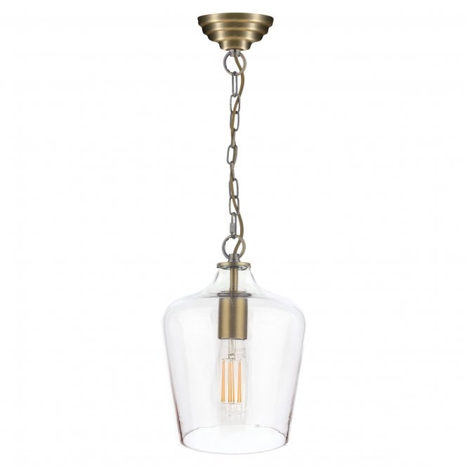 Ockley Pendant in Antique Brass & Champagne Glass