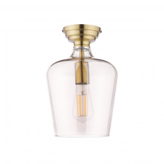 Ockley Semi-Flush Ceiling Light in Antique Brass & Champagne Glass