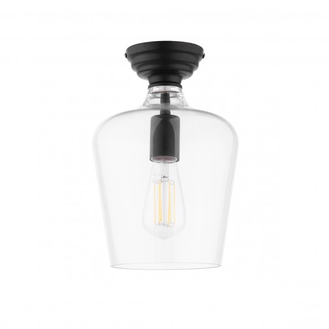 Ockley Semi-Flush Ceiling Light in Matt Black & Glass