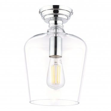 semi flush light in polished chrome with glass shade
