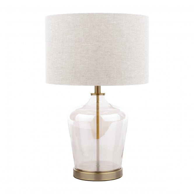Ockley Touch Table Lamp in Antique Brass & Champagne Glass with Shade