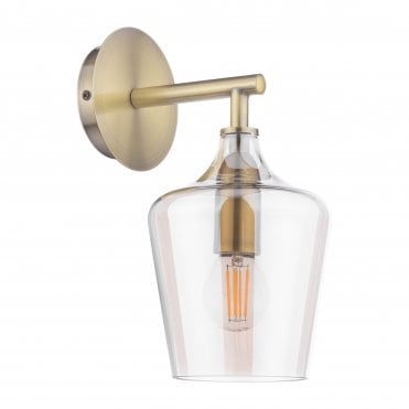 antique brass wall light with champagne glass shade