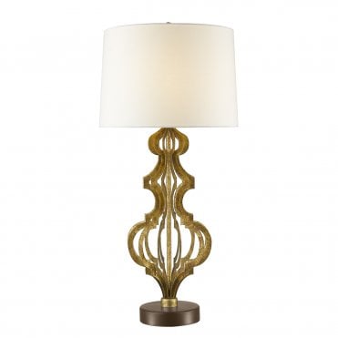Elegant Table Lamp Distressed Gold Moroccan Luxe with Cream Shade