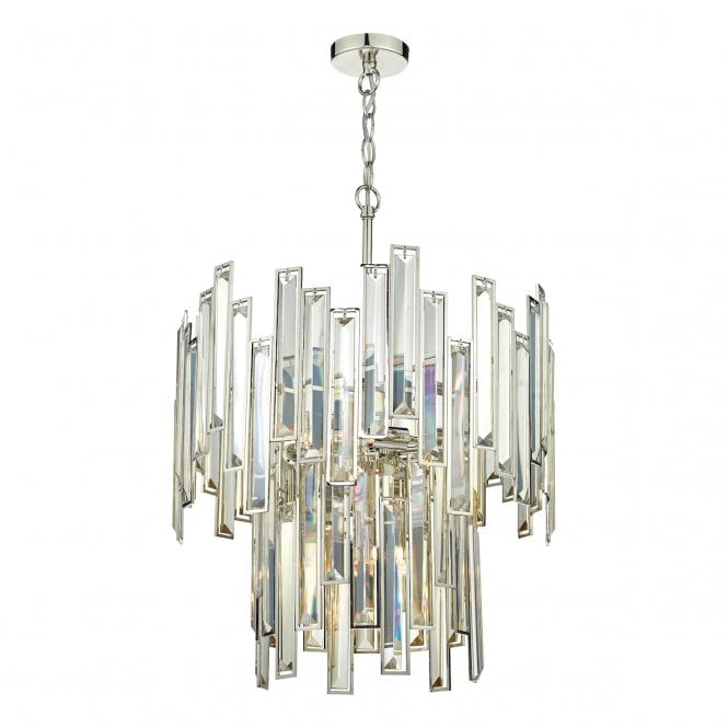 ODILE - 6 Light 2 Tier Ceiling Pendant Champagne Gold Crystal Polished Nickel
