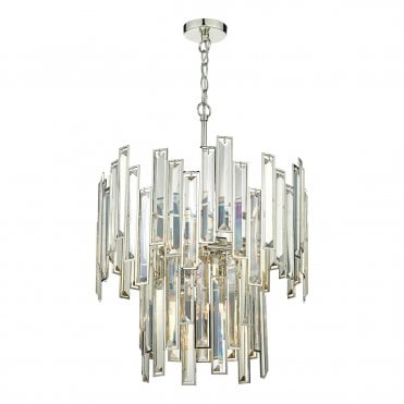6 Light 2 Tier Ceiling Pendant Champagne Gold Crystal Polished Nickel