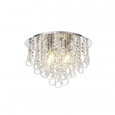 OLYMPE 4 Light E14 Flush Ceiling Light Polished Chrome/Crystal