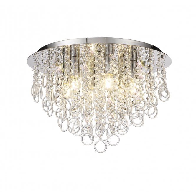 OLYMPE 6 Light E14 Flush Ceiling Light Polished Chrome/Crystal