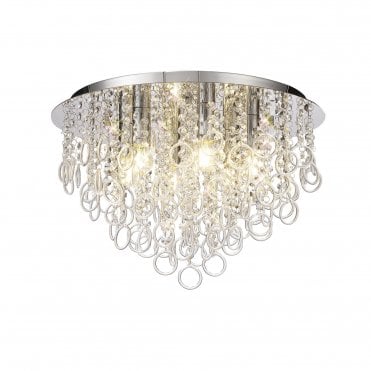 OLYMPE 6 Light E14 Flush Ceiling Light Polished Chrome/Crystal