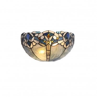 OMARI 2 Light Handcrafted Tiffany Glass Wall Light Blue and Clear