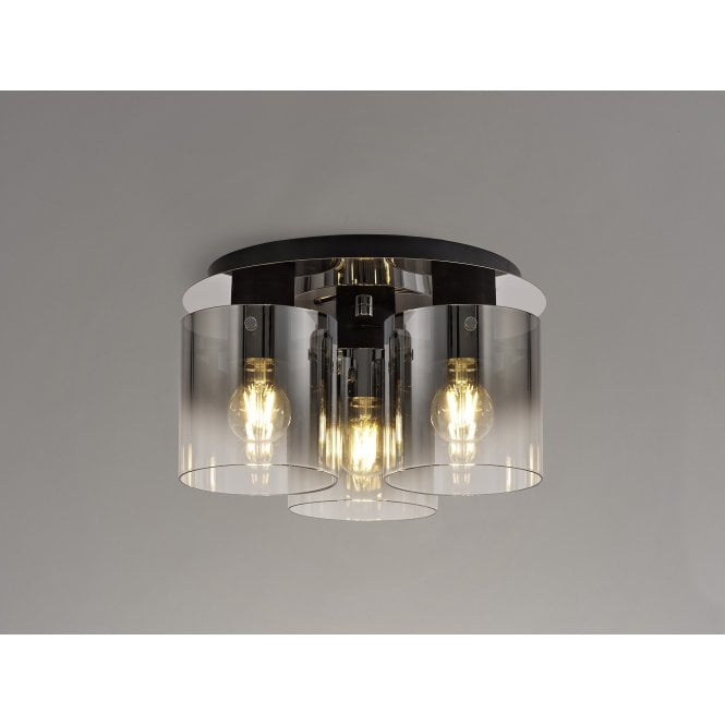 OMBRE Light Flush Fitting Black/Smoke Fade Glass Semi-Flush Ceiling Fitting