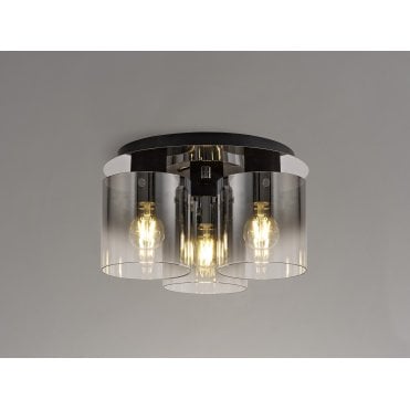 OMBRE Light Flush Fitting Black/Smoke Fade Glass Semi-Flush Ceiling Fitting