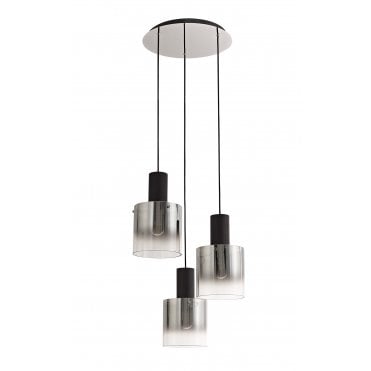 OMBRE Smoke 3 Tiered Light Adjustable Black/Smoke Fade Glass Ceiling Pendant Light