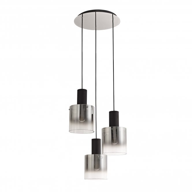 OMBRE Smoke 3 Tiered Light Adjustable Black/Smoke Fade Glass Ceiling Pendant Light
