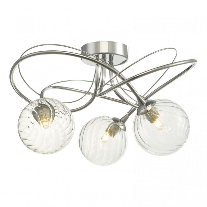 ONAWA 3 Light Semi Flush Chrome With Twisted Closed Glass