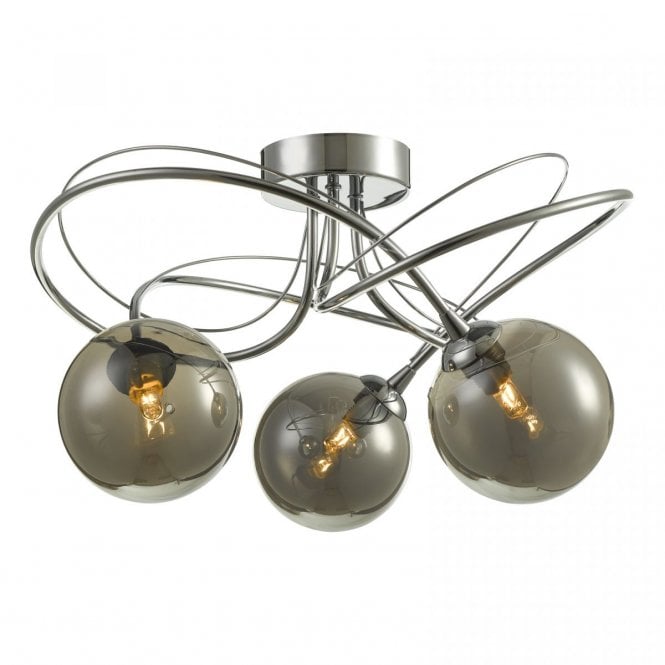 ONAWA 3 Light Semi Flush Polished Chrome With Smoked Glass