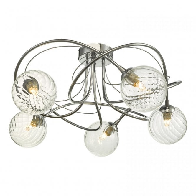 ONAWA 5 Light Semi Flush Chrome With Twisted Closed Glass