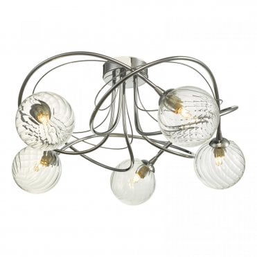 5 light ceiling semi flush with twisted glass shades