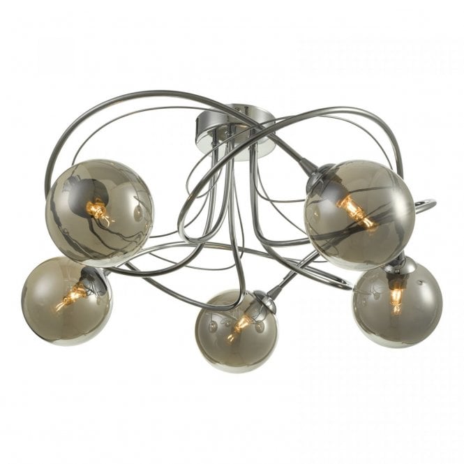 ONAWA 5 Light Semi Flush Polished Chrome With Smoked Glass