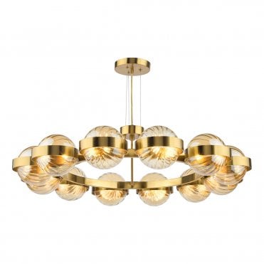 large gold and amber glass globe chandelier with 12 lights 