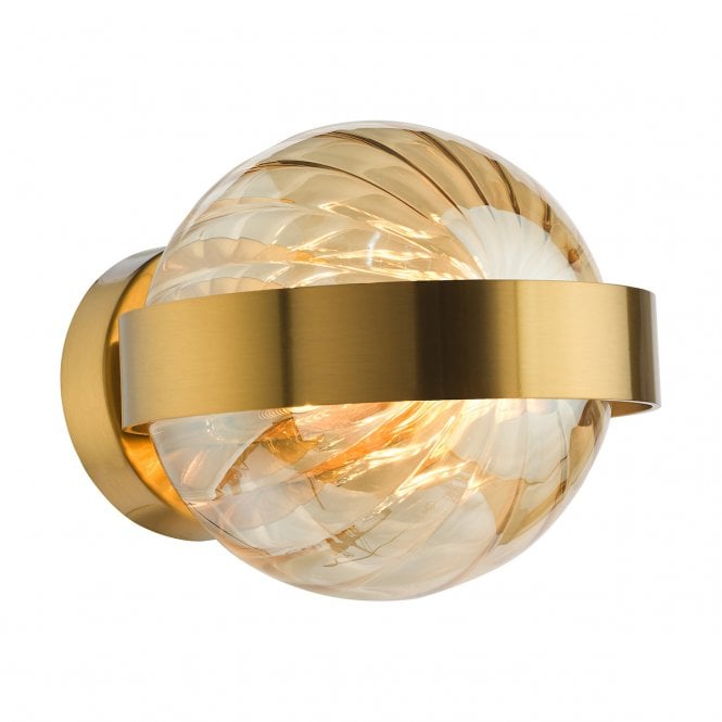 Ophira Wall Light in Antique Gold with Amber Ribbed Glass