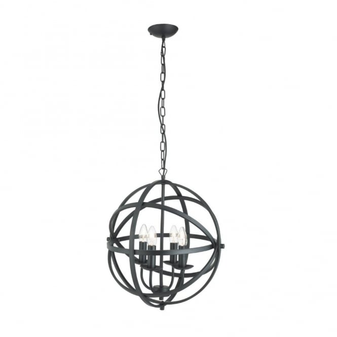 ORBIT - 4 Light Cage Frame Orb Ceiling Pendant Matt Black