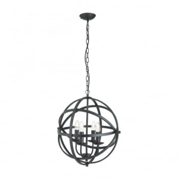 ORBIT - 4 Light Cage Frame Orb Ceiling Pendant Matt Black
