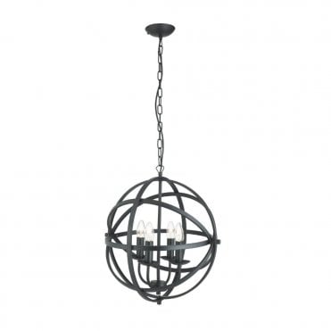 ORBIT - 4 Light Cage Frame Orb Ceiling Pendant Matt Black