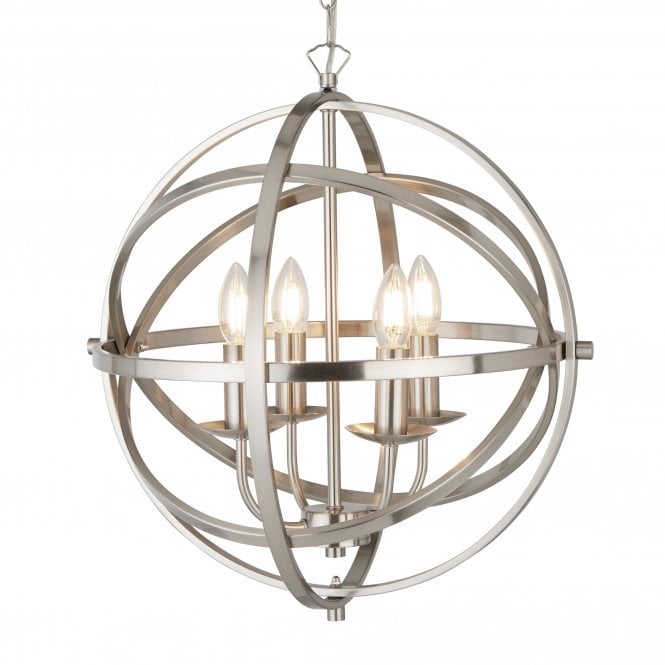 ORBIT 4 Light Cage Frame Orb Pendant Satin Silver