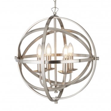 ORBIT 4 Light Cage Frame Orb Pendant Satin Silver