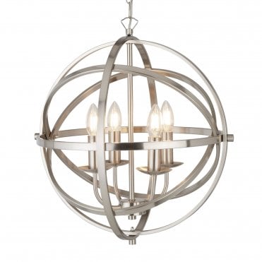 ORBIT 4 Light Cage Frame Orb Pendant Satin Silver