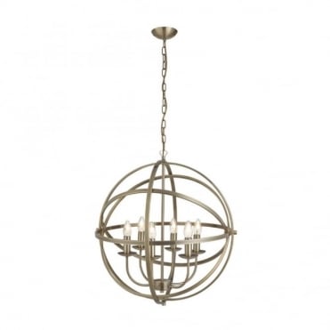 ORBIT - 6 Light Cage Frame Orb Ceiling Pendant Antique Brass