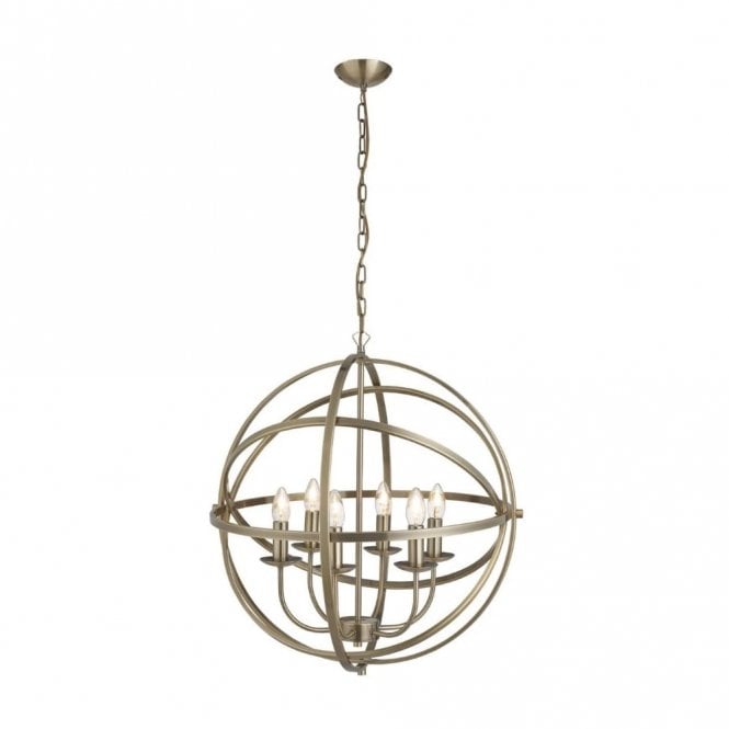 ORBIT - 6 Light Cage Frame Orb Ceiling Pendant Antique Brass