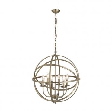 ORBIT - 6 Light Cage Frame Orb Ceiling Pendant Antique Brass