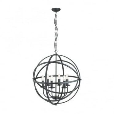 ORBIT - 6 Light Cage Frame Orb Ceiling Pendant Matt Black