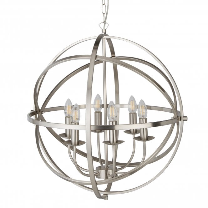 ORBIT 6 Light Cage Frame Orb Pendant Satin Silver