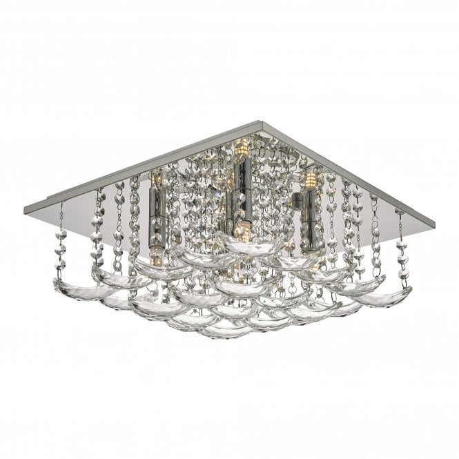 ORELLA 5 Light Flush Ceiling Fitting Polished Chrome & Crystal
