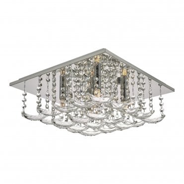 ORELLA 5 Light Flush Ceiling Fitting Polished Chrome & Crystal