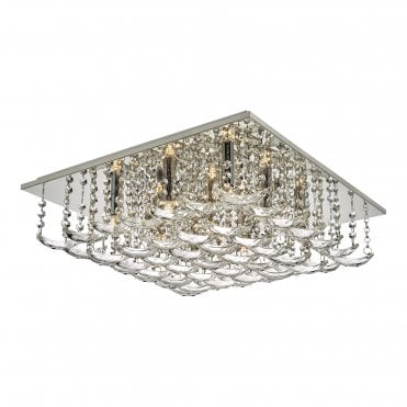 ORELLA 9 Light Flush Ceiling Fitting Polished Chrome & Crystal