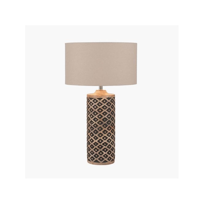 ORISSA Tall Wooden Diamond Carved Table Lamp