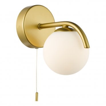satin gold wall light with opal glass shade