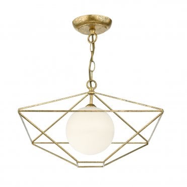 1 Light Ceiling Pendant Antique Gold Complete With Glass Shade Antique Gold